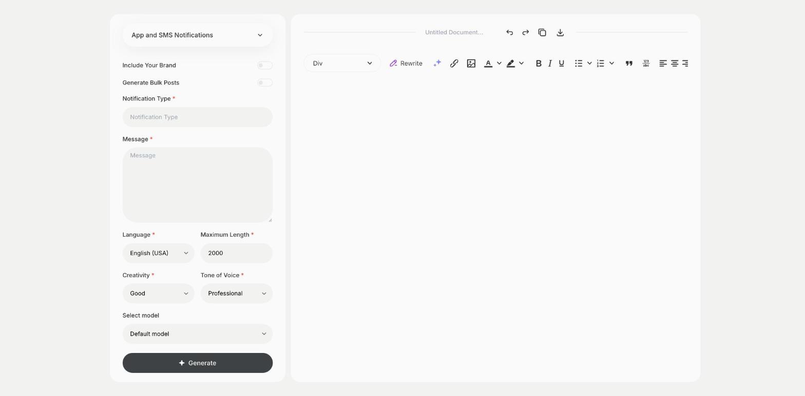 App and SMS Notifications template in Qyx