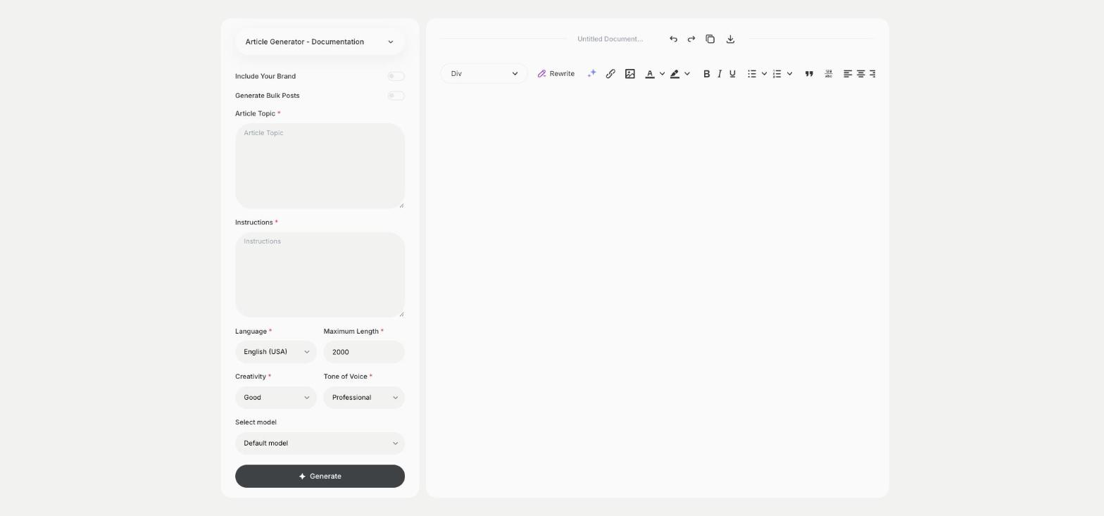 Article Generator – Documentation template in Qyx