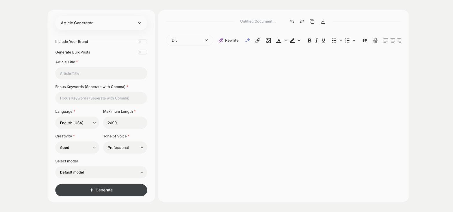 Article Generator template in Qyx