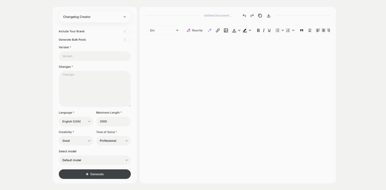Changelog Creator template in Qyx