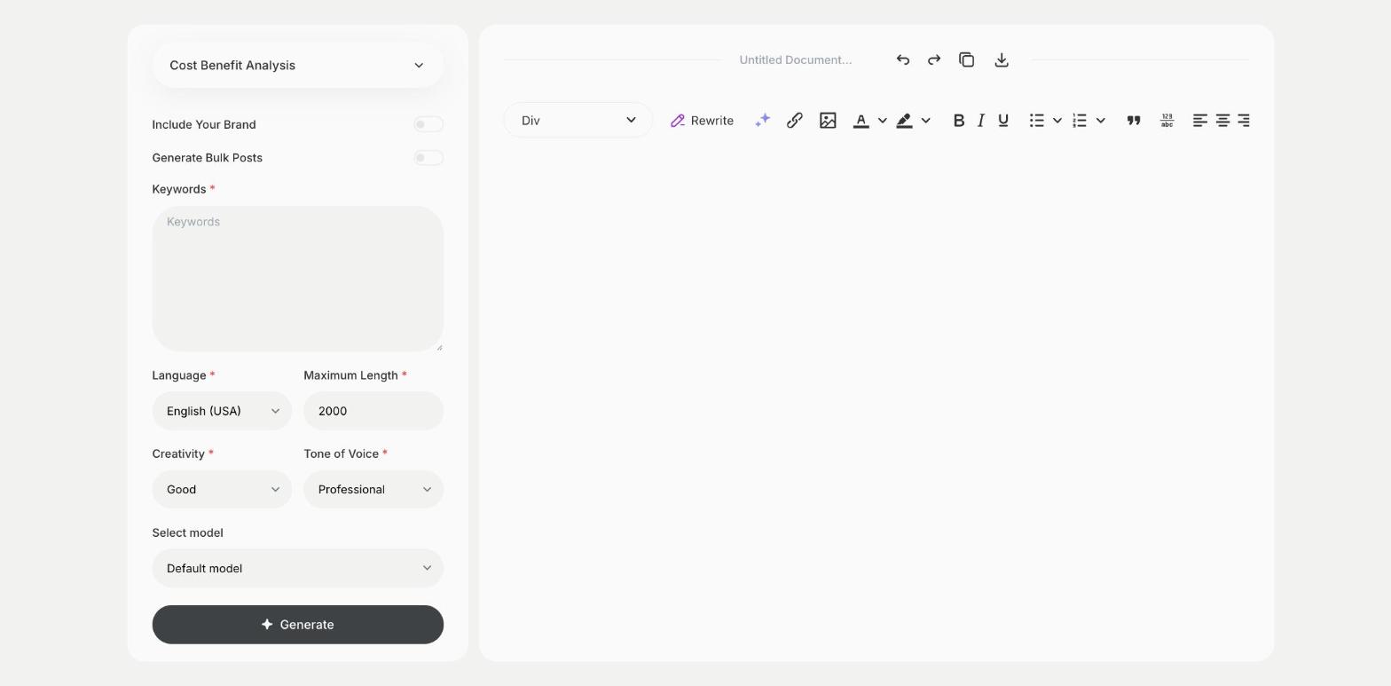 Cost Benefit Analysis template in Qyx