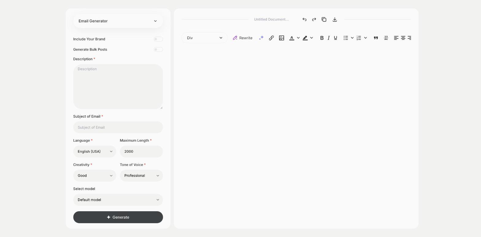 Email Generator template in Qyx