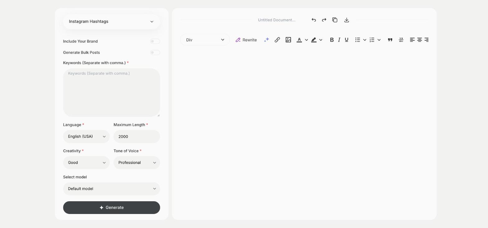 Instagram Hashtags template in Qyx