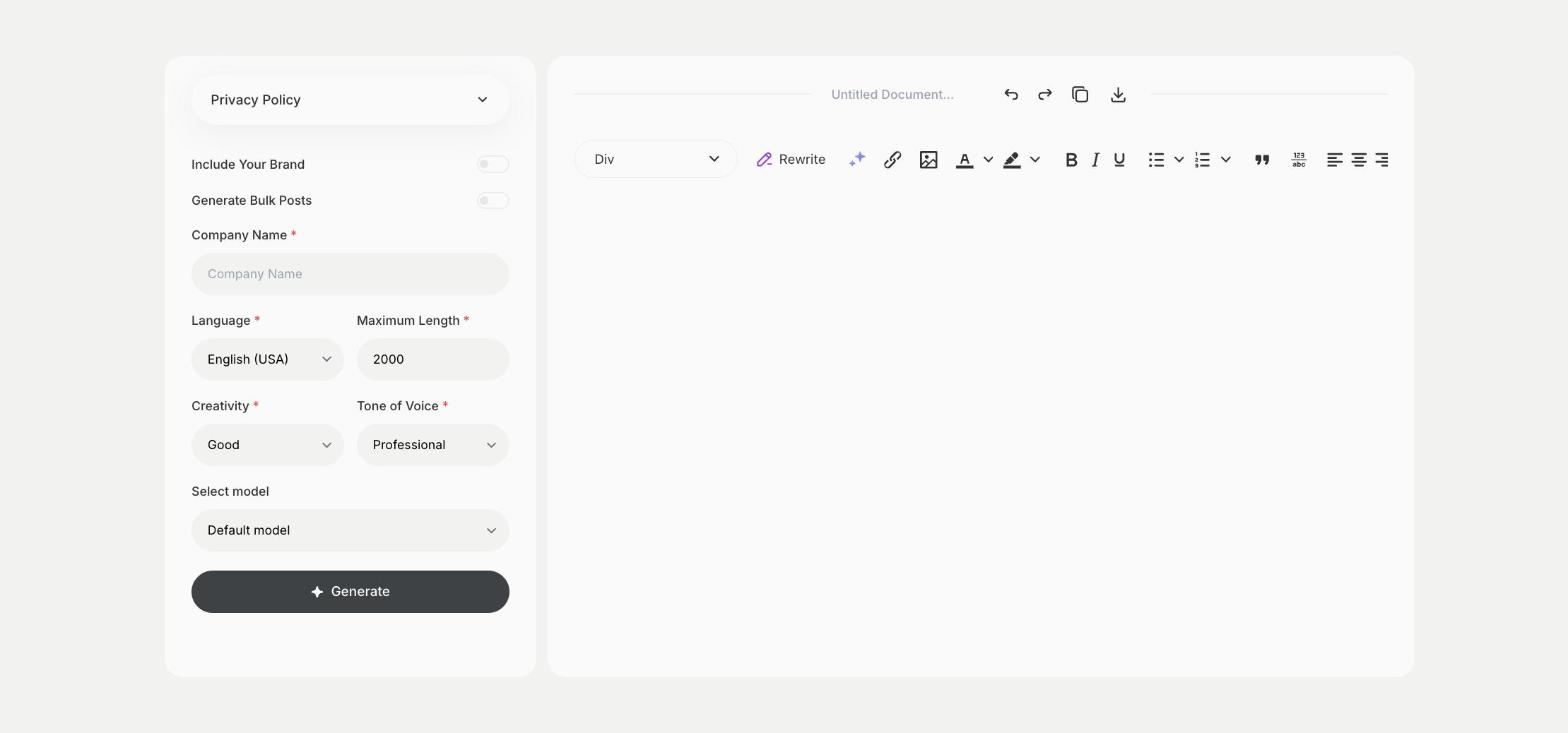 Privacy Policy template in Qyx