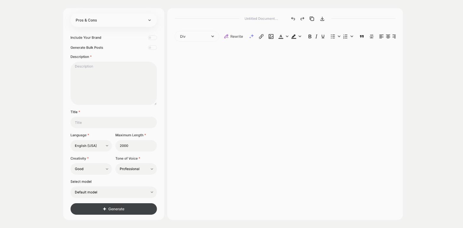 Pros & Cons template in Qyx