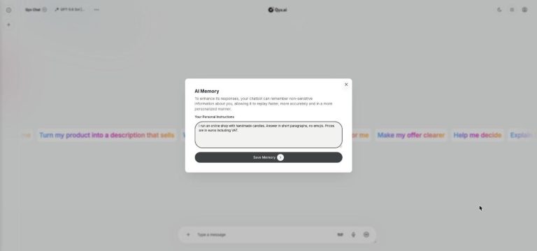 AI Memory personal instructions in Qyx AI Chat Pro