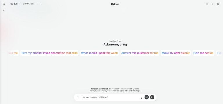 Temporary chat enabled in Qyx AI Chat Pro