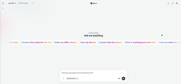 Web Search turned on for a question in Qyx AI Chat Pro