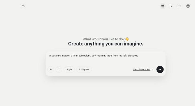 Image Generation in Qyx AI Image Pro: prompt box with model, style and aspect ratio settings