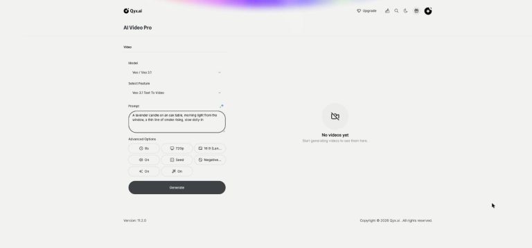 Text to video prompt with Veo 3.1 in Qyx AI Video Pro
