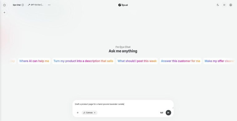 Canvas document editor next to the chat in Qyx AI Chat Pro