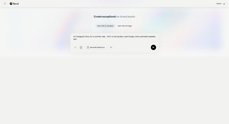 AI Designer in Qyx Creative Suite: prompt box with aspect ratio choice for an editable design