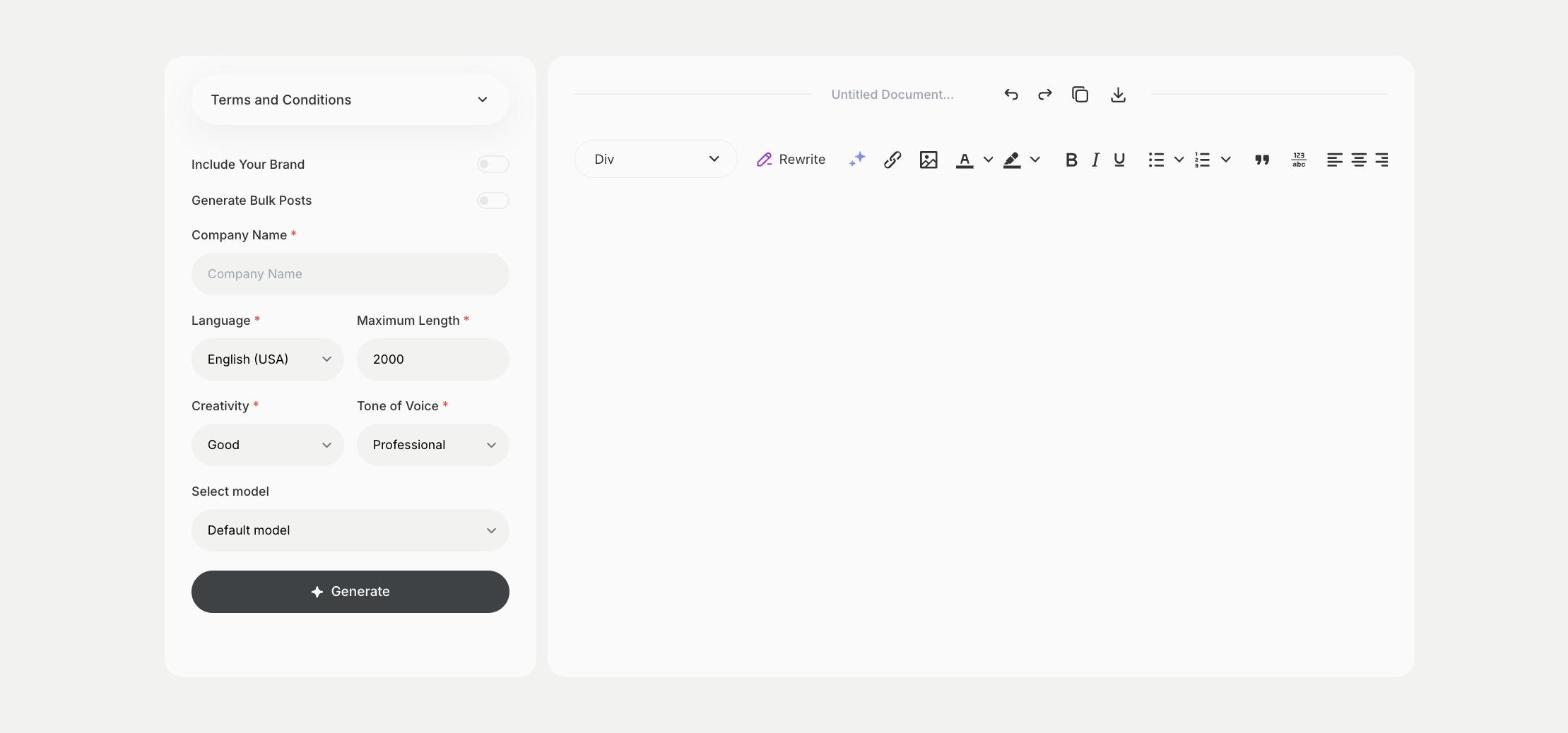 Terms and Conditions template in Qyx