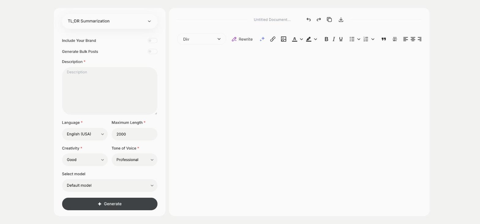 TL;DR Summarization template in Qyx