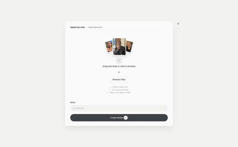 UGC Factory in Qyx: Upload Your Actor form for creating a digital twin from a photo