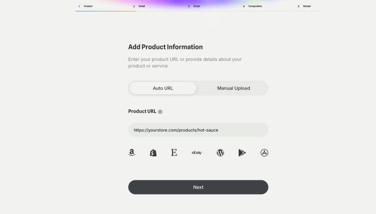 URL to Video Ad in Qyx: product URL field for creating a video ad from a store link