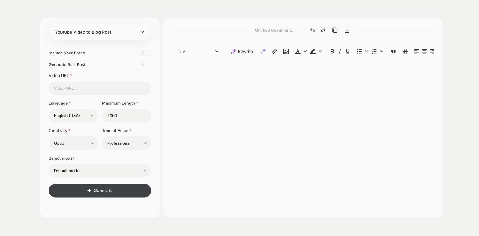 Youtube Video to Blog Post template in Qyx